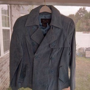 New Terry Lewis Classic Luxuries Blue Size M Double Breasted Lined Suede Coat